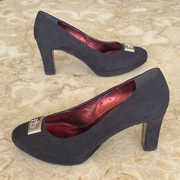 Roccobarocco Black Suede Leather Party Pumps 3” Heels - Picture 3 of 14